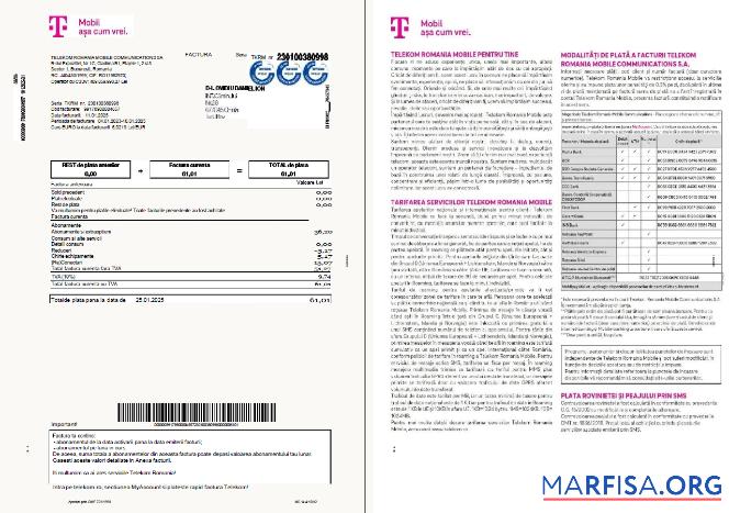 Blank Romania T Mobile utility bill template in Word and PDF formats, 4 pages, 1 2 pages